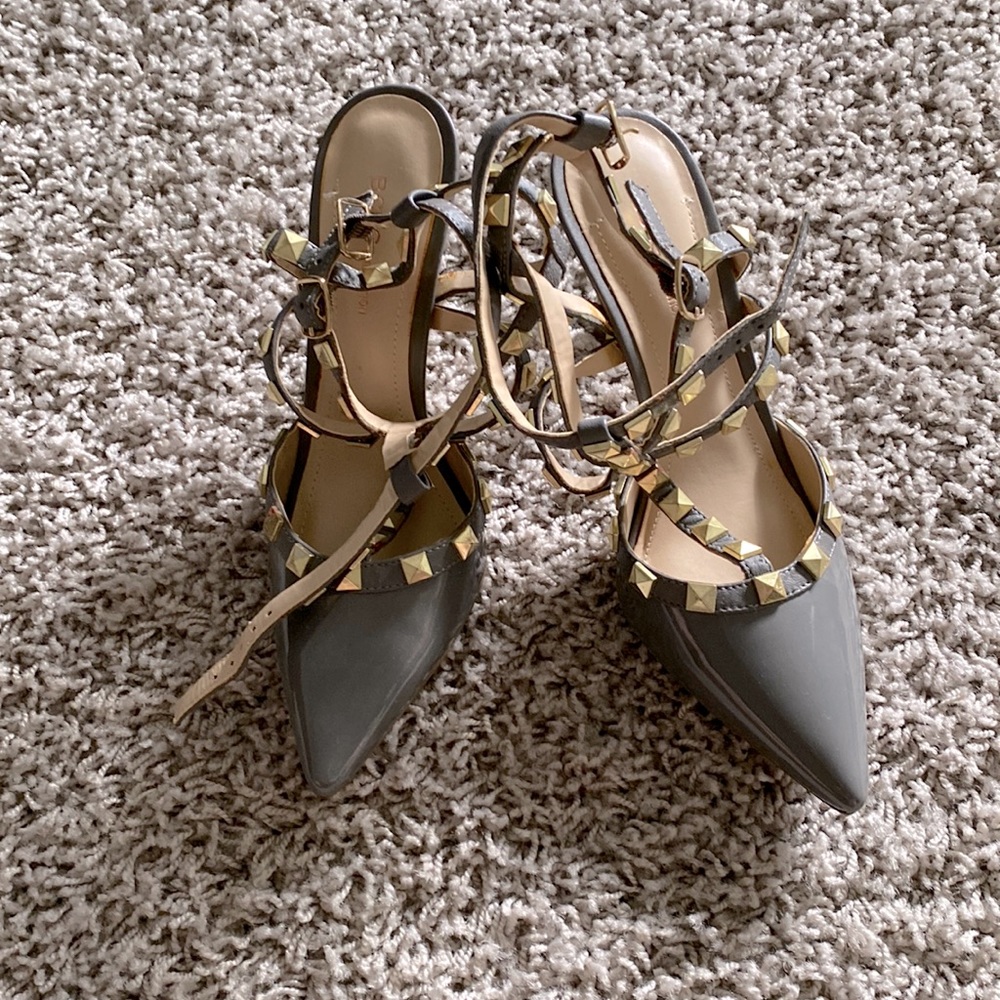 Studded gray heels